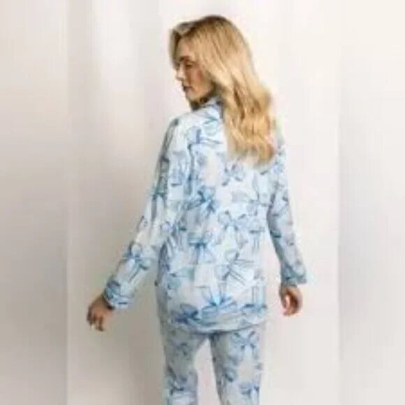 In My Sundays Blue Bow Long Pajama Set - L - Picture 3 of 6